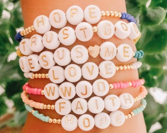 Personalized Beaded Bracelet: Faith, Hope, Love, WWJD