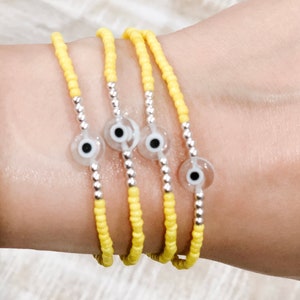 Evil Eye Bracelets ~ Evil Eye Protection ~ Silver Or Gold Finish ~ Beaded Stacking Bracelet ~ Stretchy Bracelet ~ Colorful