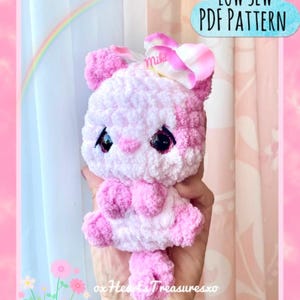 LOW SEW PDF Pattern Pink Spring Kitty crochet plush, crochet Kitty amigurumi, crochet Kitty pattern, Kitty stuffed animal, Cat crochet plush