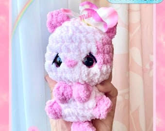 LOW SEW PDF Pattern Pink Spring Kitty crochet plush, crochet Kitty amigurumi, crochet Kitty pattern, Kitty stuffed animal, Cat crochet plush