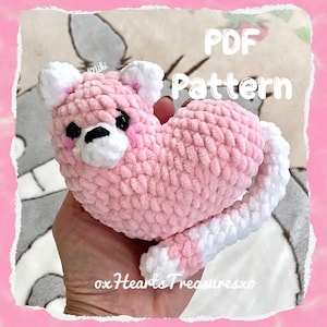 PDF PATTERN:  Cute Heart Kitty Pillow plush, Little plush heart pillow, cute crochet kitty, amigurumi heart, Kitty crochet pillow