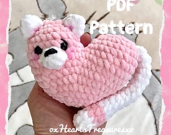 PDF-Anleitung: Süßes Kitty Herzkissen, Kleines Plüschherz Kissen, süßes gehäkeltes Kätzchen, Amigurumi Herz, Kitty Häkelkissen