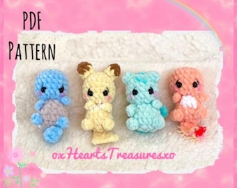 PDF Pattern friends Starter pack, cute plush animals amigurumi pattern, Starter electric, fire, water, grass animal crochet pattern plushies