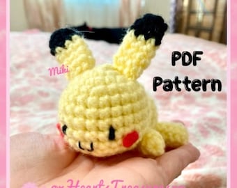 かぎ針編みのピカチュウの編み図。あみぐるみのピカチュウのぬいぐるみ