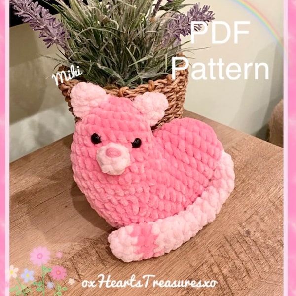 PDF Pattern:  Chunky Little Heart Kitty Pillow, crochet heart, plush heart pillow, cute crochet kitty, amigurumi heart, crochet pillow