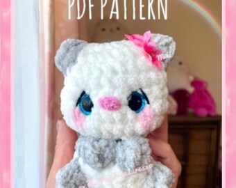 Patrón PDF de ganchillo para panda de primavera. Patrón de amigurumi de panda de peluche, panda de peluche, patrón de panda a ganchillo, panda de peluche