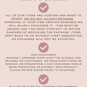 May include: A pink and white graphic with the text "How it Works" and "Returns/Exchange/Lost Items". The graphic explains the shop's return, exchange, and lost item policies.