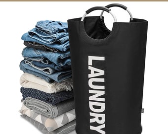 Black Laundry Basket Hand Stitched Laundry bag Collapsible Fabric Laundry Hamper | Washing Bin Basket | Waterproof & Portable