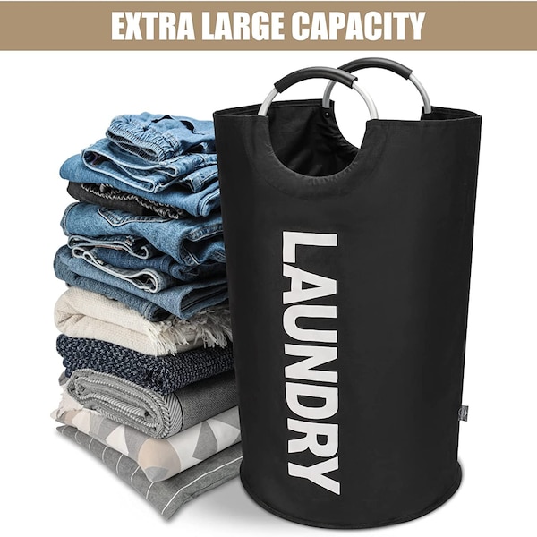 Black Laundry Basket Hand Stitched Laundry bag Collapsible Fabric Laundry Hamper | Washing Bin Basket | Waterproof & Portable