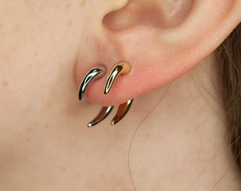 Horn Crescent Ear Stud Huggies Ear Jack Cartilage Stud Earring Fashion Modern  Bestseller Sterling Silver