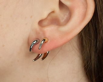 Horn Crescent Ear Stud Huggies Ear Jack Cartilage Stud Earring Fashion Modern  Bestseller Sterling Silver