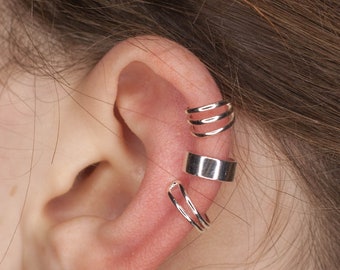 SET OF 3  Wrap 925 Sterling Silver Clip On Earrings Ear Cuff For Women Without Non Piercing Earring Jewelry Fashion BestselleR