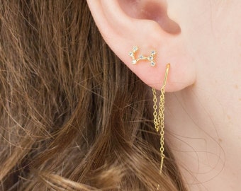 Sternbilder Zirkon Kette Doppel Piercing Ohrringe Kette Quaste Ohrringe Sternzeichen Stier Waage Widder Löwe Jungfrau Skorpion Steinbock