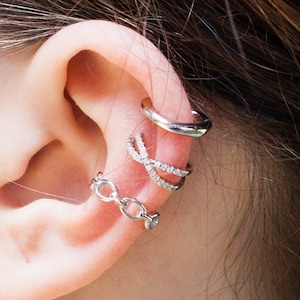 SET OF 3  Wrap 925 Sterling Silver Clip On Earrings Ear Cuff For Women Without Non Piercing Earring Jewelry Fashion BestselleR