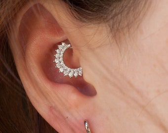 925 Sterling Silver Gold CZ  Cubic Zirconia Daith Piercing, Daith Helix Earring