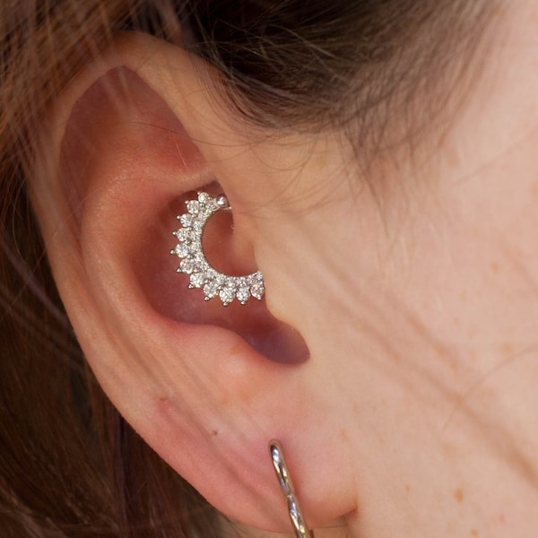 1 PCS 925 Sterling Silver Daith tragus piercing  Helix Ear Piercing  Earrings Zircon Round CZ Cubic Zirconia Lobe Cartilage Earrings