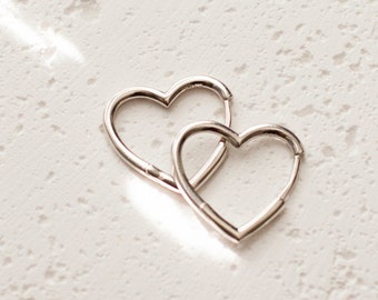 Modern Geometric Heart Hoop Earrings in Sterling Silver, Geometric Jewelry Bestseller