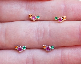 Sterling Silver Colorful CZ Earrings, 14k Gold Geometric Jewelry