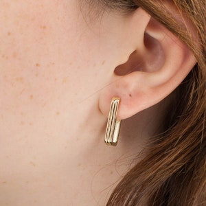 Hoop Rectangle Earring Square Dangle  Drop Stud Huggie Sterling Silver, Geometric Hoop , Dainty Chunky Modern Earrings, Square Bestseller