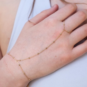 14k Gold Finger Chain Ring Bracelet For Women Geometric CZ Cubic Zirconia