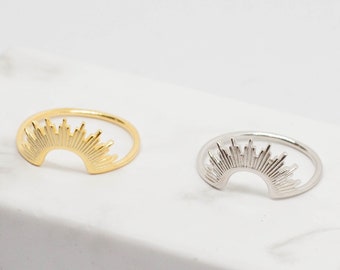 Sterling Silver Sun Ring, Gold Dainty Celestial Ring