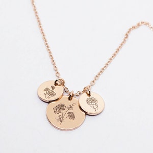 Mothers Day Birth Flowers Necklace Disc Mothers Day Pendant Layering Necklace Mother Family Daughter Necklace Women Jewelry