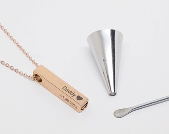 Personalized Cremation Urn Necklace for Ashes Memorial Engraving Custom Bar Necklace Loss of Dog Gift Jewelry for Human or Dog Pets Ashes