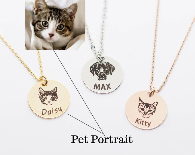 Pet Portrait Necklace Dog Memorial Gift Unique Gifts for mom Pet Name Custom Cat Dog Photos Pet Loss Gift Personalized Pet Jewelry