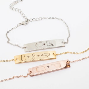 Fernfreundschaft Zustand Länder Armband Benutzerdefinierte Bester Freund Gravierte Familie Graduierung College Geschenk Name