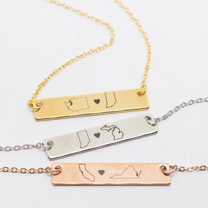 Long Distance Friendship  Personalized State Countries Necklace Custom Best Friend Engraved Family Graduation College Gift Name 2 3 country