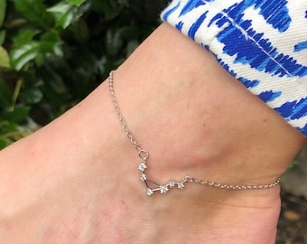Zodiac Constellation Anklet or Necklace - Sterling Silver Celestial Jewelry Birthday