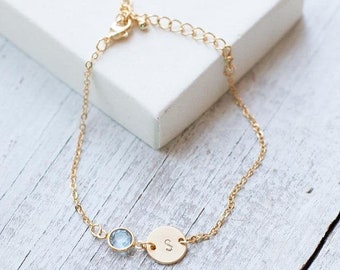 Personalized Birthstone Engraved Initial Letter Name custom bracelet anklet necklace Gold rose silver  Gift For women gift