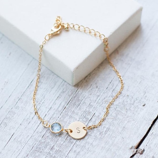 Personalized Birthstone Engraved Initial Letter Name custom bracelet anklet necklace Gold rose silver  Gift For women gift