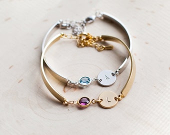 Personalized Birthstone Engraved Initial Letter Name custom bracelet anklet necklace Gold rose silver  Gift For women gift