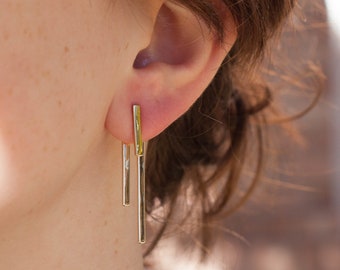 925 Sterling Silver Irregular Ear Jacket Lane Earrings in Sterling Silver, Geometric Stud Jewelry, Dainty Chunky Modern Earrings, Square