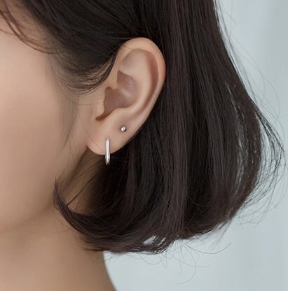 Pair of Mini Rectangular Hoop Earrings in Sterling Silver - Etsy