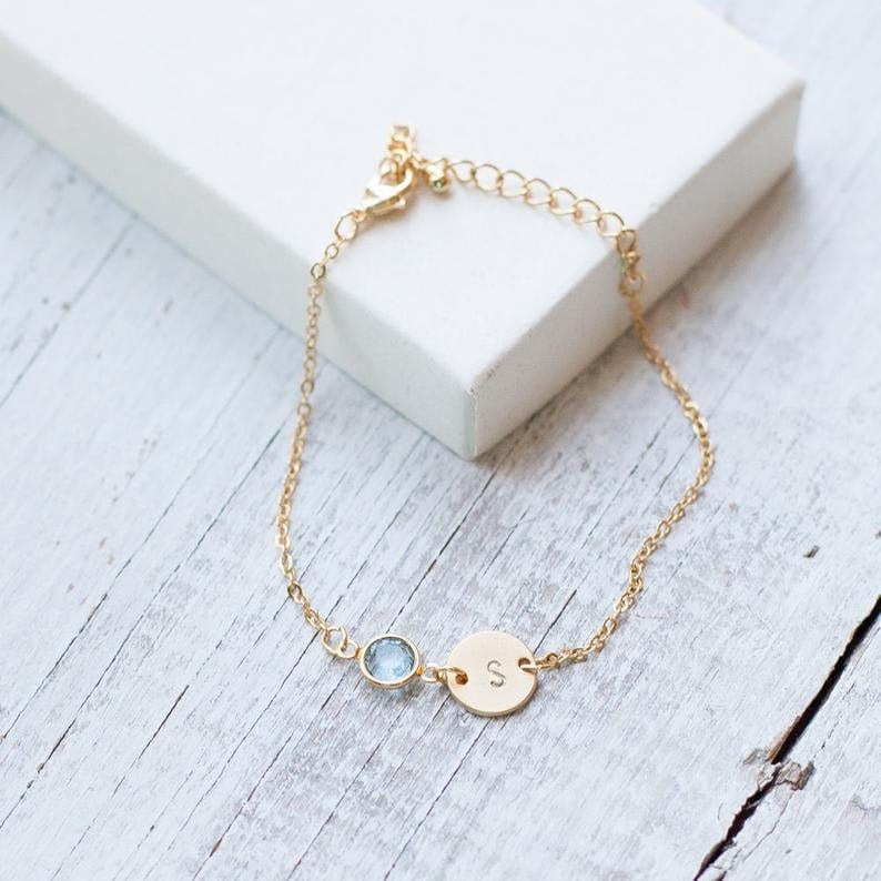 Personalized Birthstone Engraved Initial Letter Name custom bracelet anklet necklace Gold rose silver  Gift For women gift