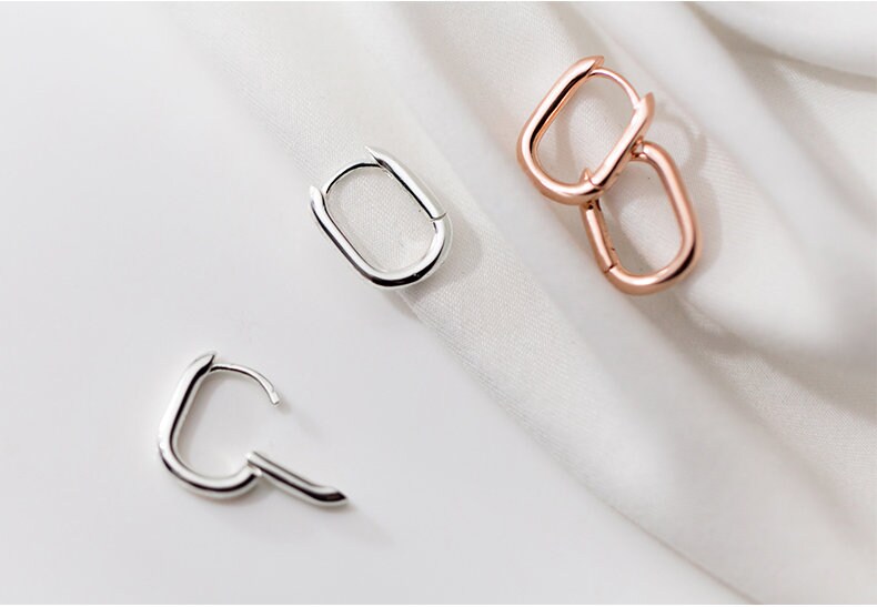•MINI RECTANGLE• patina dipped brass hoop earrings