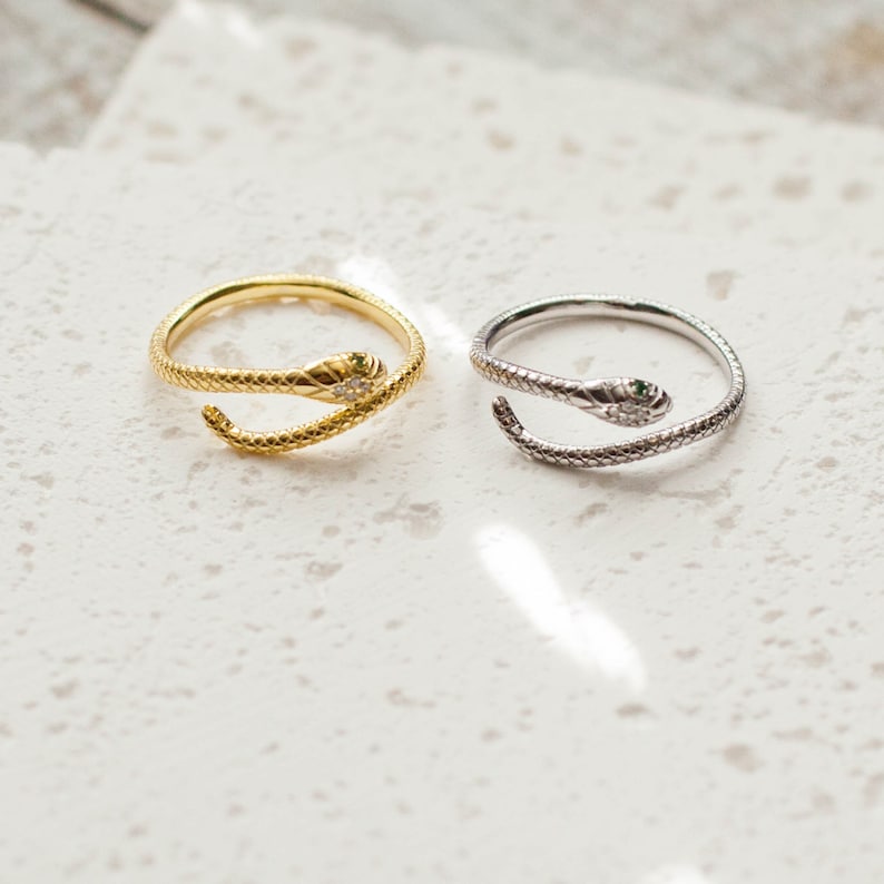 Snake Ring 925 Sterling Silver Rings Resizable Adjustable for Women Cute Snake Round Opening Ring Gold Rose Fine Jewelry Minimalist Gift