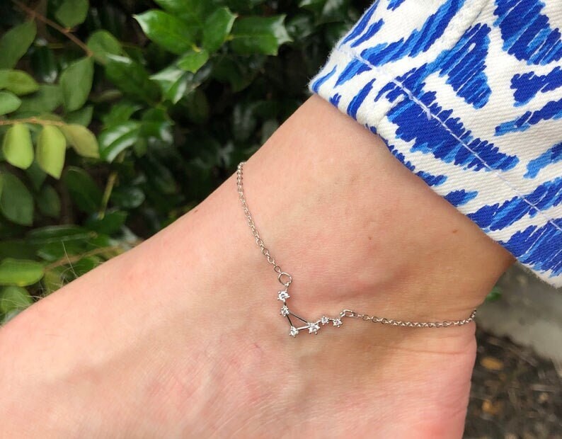 Zodiac anklet bracelet Necklace Gold Sterling Silver Constellations Celestial Birthday Zodiac Taurus Libra Aries Leo Virgo Scorpio Capricorn