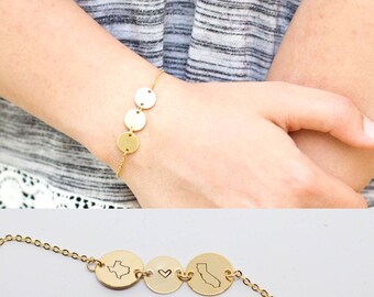 Long Distance Friendship State Countries Bracelet Custom Best Friend Engraved Family Graduation College Gift Name
