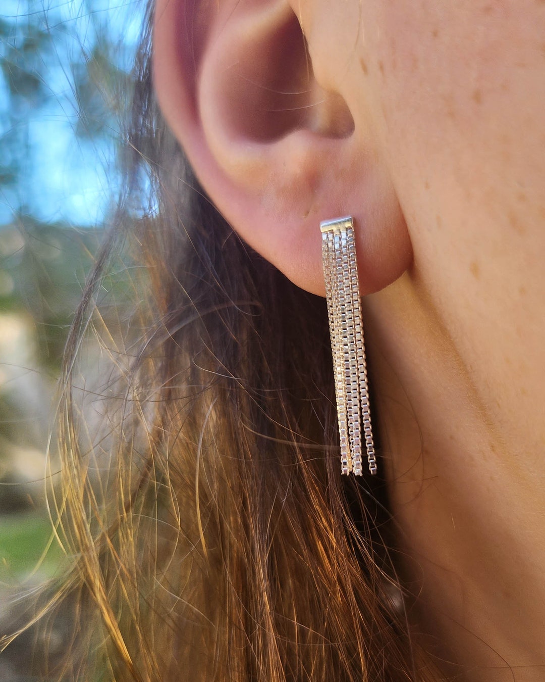 925 Sterling Silver Long Tassel Long Drop Chain Earrings