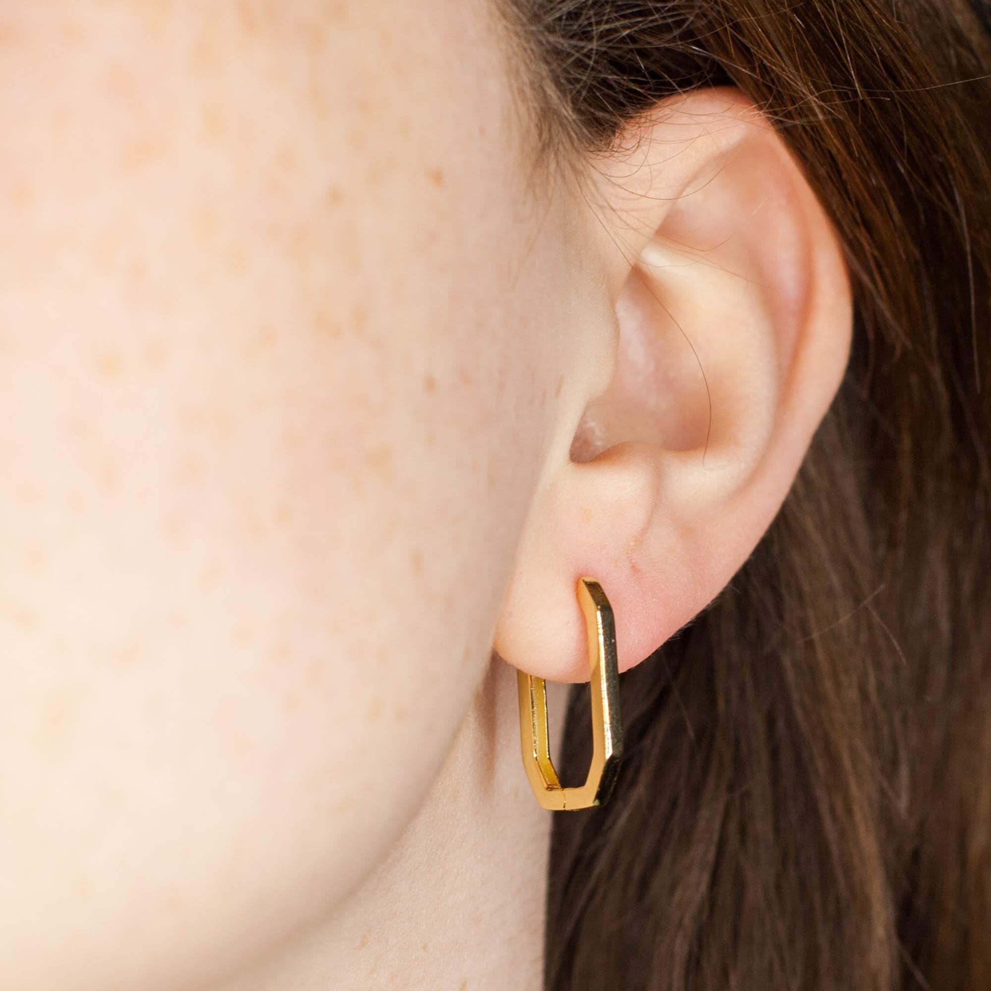 Pair of Medium Rectangular Hoop Earrings in Sterling Silver, Oval Hoop ...