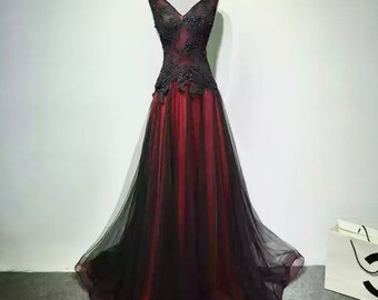 black and red evening dress