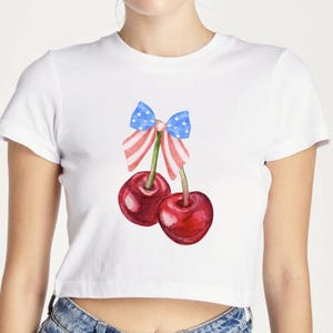 cherries bows coquette cute fourth of july girly crop top tee