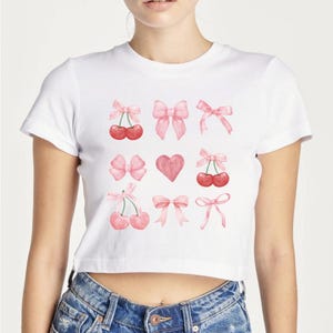 cherries bows coquette cute girly crop top tee