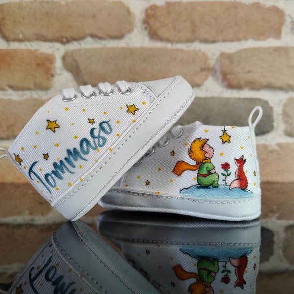 Scarpine bambina/bambino/neonato personalizzate dipinte a mano scarpe cotone tela culla regalo nascita baby shoes handmade painted