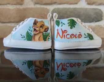 Scarpine scarpe bambina/bambino/neonato personalizzate dipinte a mano scarpe cotone tela culla regalo nascita baby shoes handmade painted