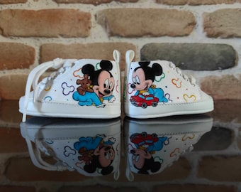 Scarpine scarpe bambina/bambino/neonato personalizzate dipinte a mano scarpe cotone tela culla regalo nascita baby shoes handmade painted