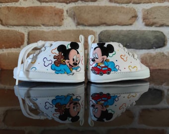 Scarpine bambina/bambino/neonato personalizzate dipinte a mano scarpe cotone tela culla regalo nascita baby shoes handmade painted